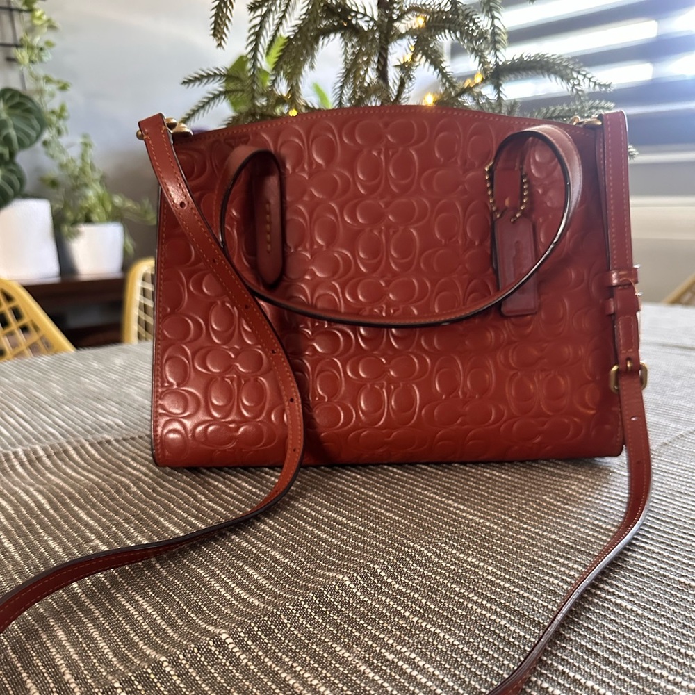 Coach Brick Red Embossed Leather Handbag